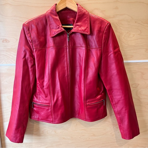 Vintage Red 100% Leather Rocker Jacket Size 10 - Picture 5 of 9